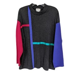 Haberdashery by Leslie Fay Vintage Retro 90s Colorblock Grey Sweatshirt Size XL